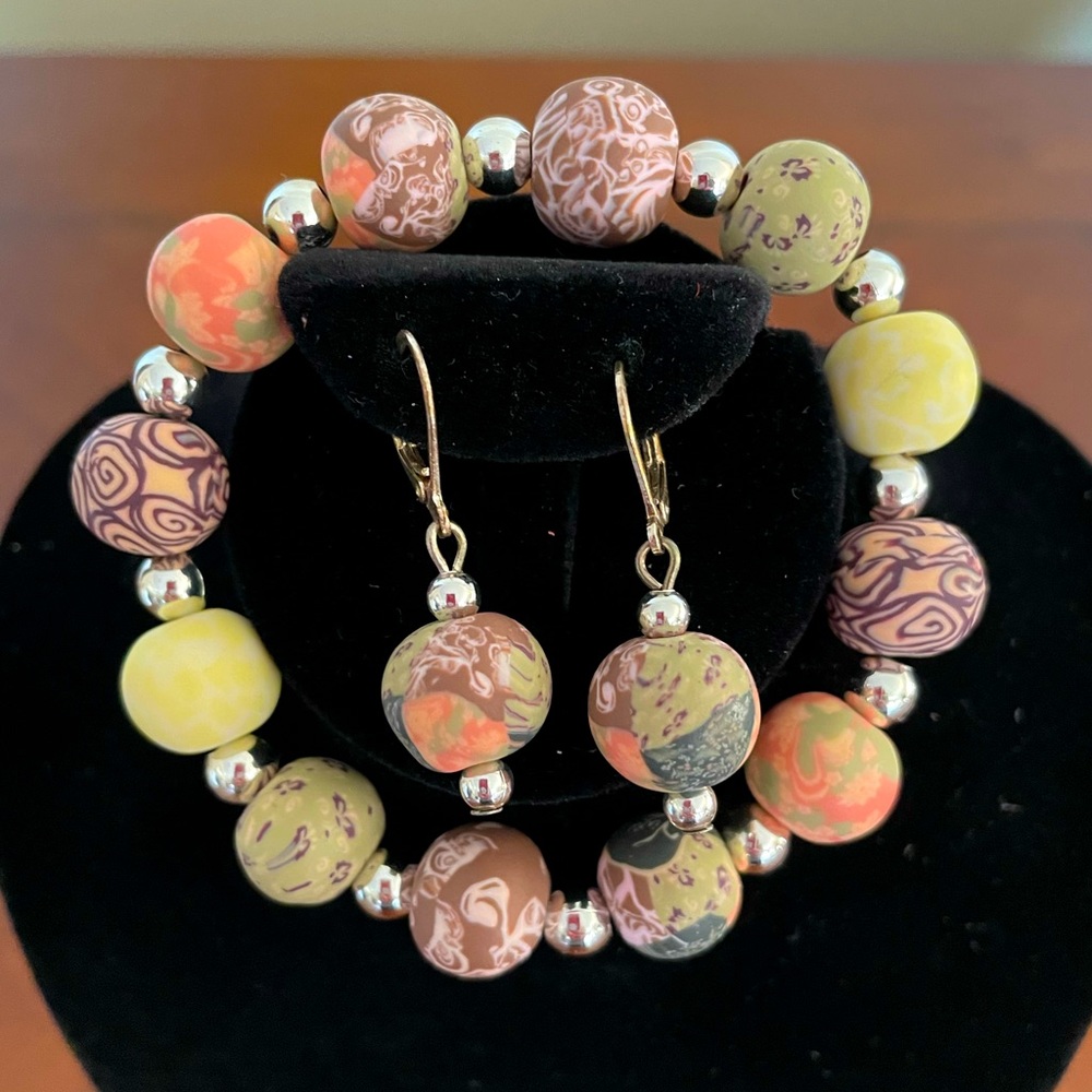 Clay Beaded Bracelet and Earrings Set